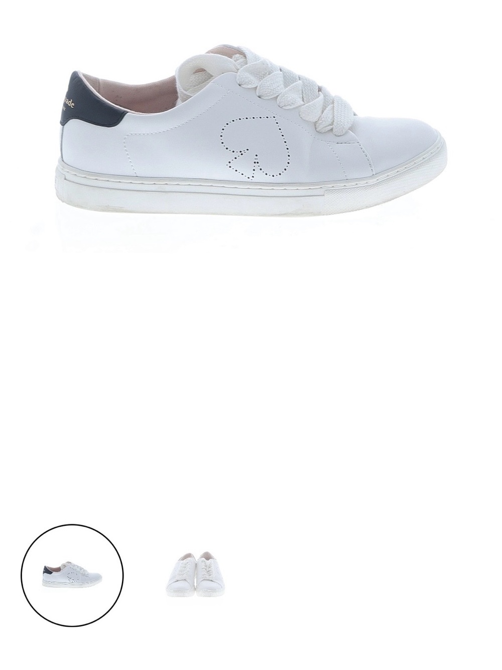 kate spade White and Navy Leather Heart Accent Sneakers